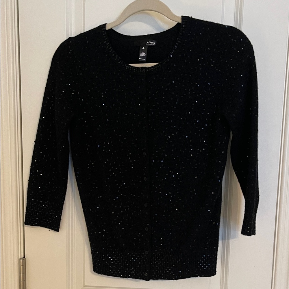 Aqua Black Cashmere Sequin Cardigan